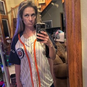 Detroit Tigers Striped Baseball Jersey with Orange Accents